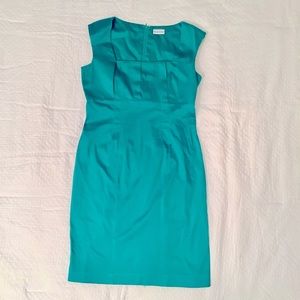 Marvin Richards Teal Green Sheath Dress Sleeveless Stretch Square Neck, sz 12